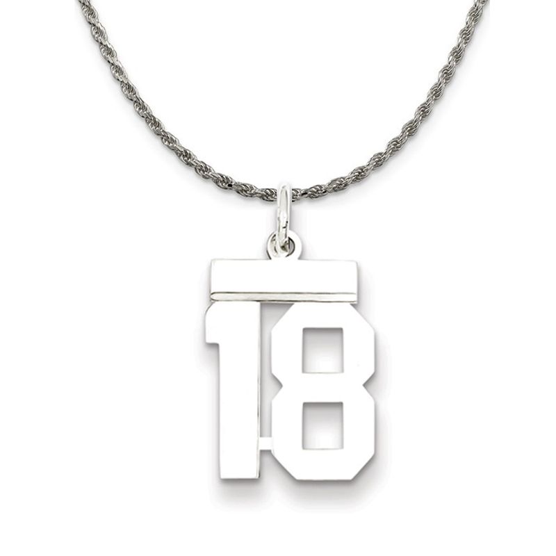 Sterling Silver Athletic Lg Polished Number 18 Necklace - 22 Inch